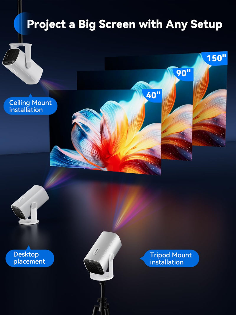 SOOMFON Mini Projector 1080P Support - Portable Small Video Movie Projector Bluetooth 5.1 Auto Keystone Electric Focus for Bedroom/Wall/Home/Outdoor/iPhone/Android/TV Stick