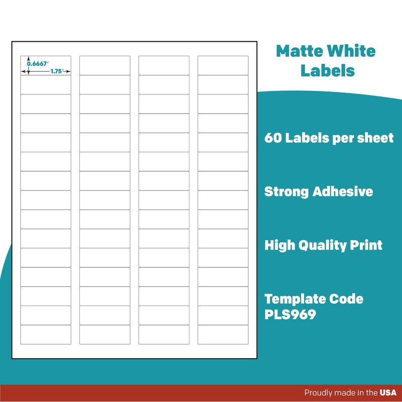 Premium Label Supply White Sticker Return Address Labels – 1-3/4" x 2/3" – Laser/Inkjet Compatible – (60 per Sheet), 25 Sheets – 1,500 Total Adhesive Labels 1500 Labels