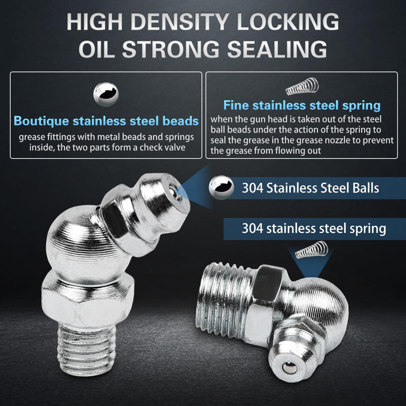 60Pcs Grease Fittings Kit, 1/4 & 1/8 Inch BSP Grease Zerk Fittings Assortment with 90 Degree, 45 Degree, and Straight Angle for Automotive, Tractors, and Industrial Machinery