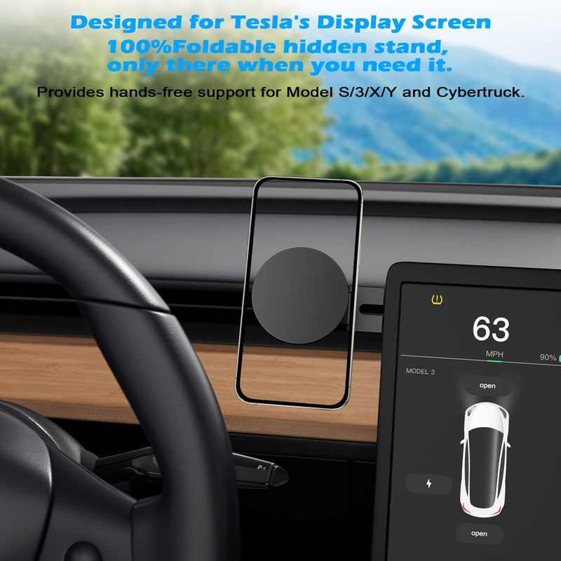 CloudValley Magnetic Phone Laptop Holder Mount, Foldable Hidden Portable Stand for iPhone 17/16/15/14/13 & All Phone, Clamp for Monitor Side, Compatible with Laptop, Desktop, Tesla Model 3/ Y, Black