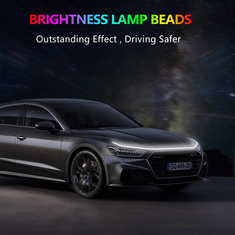 71 Inches Car Hood Light Strip,Dynamic LED Strip Light,Exterior Flexible Daytime Running Light Strip for Car,SUV (White Light) 71 Inches White