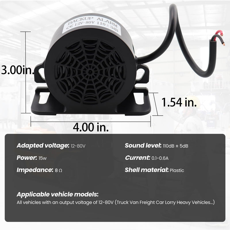 MIRKOO Backup Alarm 110dB 12V-80V DC Waterproof Industrial Heavy-Duty Backup Reverse Warning Alarm with Super Loud Beeper Tone for Truck Van Freight Car Lorry Heavy Vehicles(Equipped with Wire)