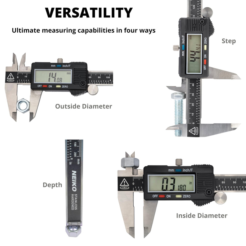NEIKO 01407A Electronic Digital Caliper Measuring Tool, 0 - 6 Inches Stainless Steel Construction with Large LCD Screen Quick Change Button for Inch Fraction Millimeter Conversions, Digital Caliper Measuring Tool 6 Inch