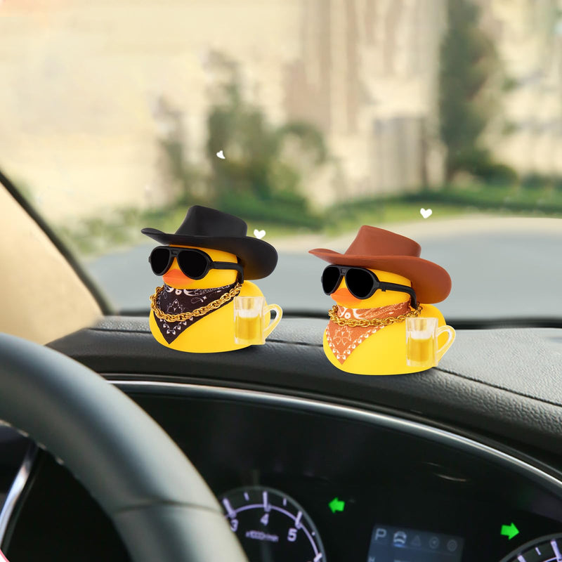 wonuu Rubber Duck Car Ornaments Funny Office Gifts Dashboard Decorations for Cool car Accessories with Cowboy Hat, Black