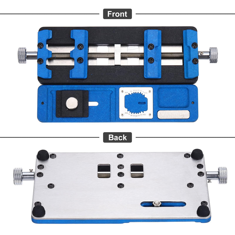 PATIKIL Adjustable PCB Fixing Holder,3.5"x7.4"x0.6" Multifunctional PCB Circuit Board Holder Dual Axis Chip Maintenance Fixture PCB Holder Clamp Tool for Phone Repair,1 Set Blue