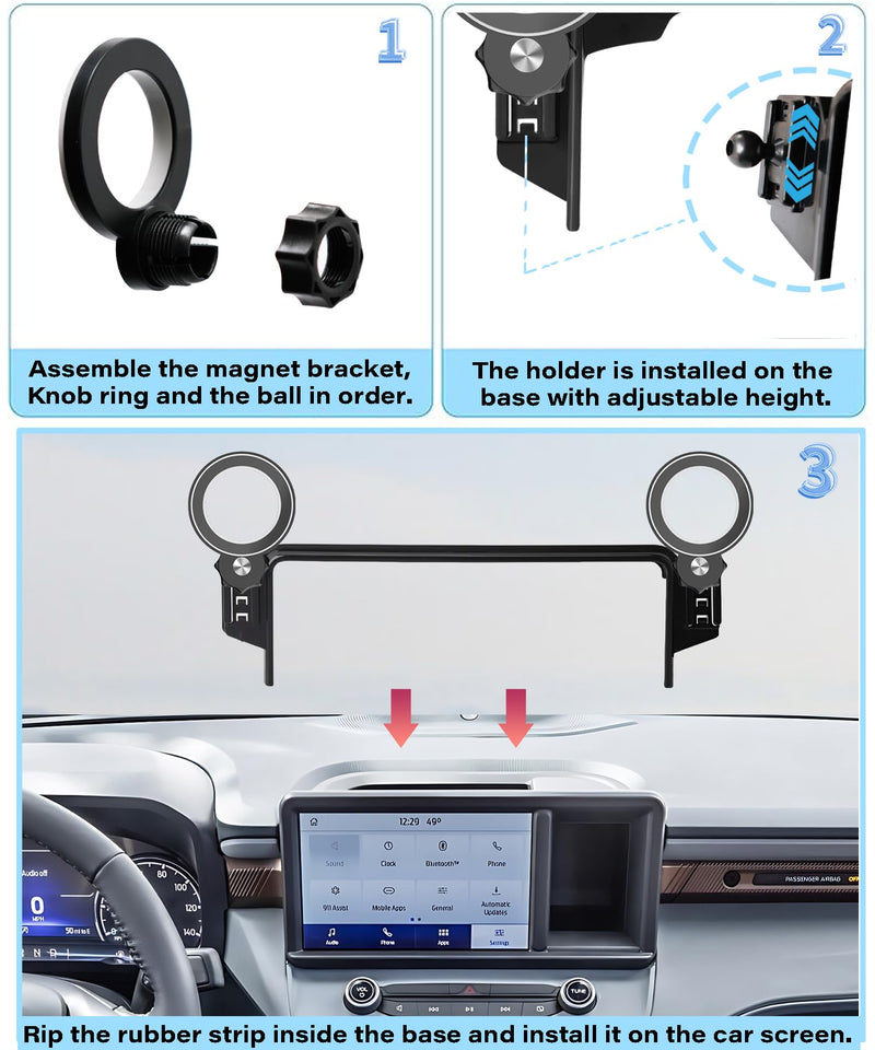 Car Phone Holder for Ford Maverick 2022 2023 2024 8" Screen Accessories | MagSafe Strong Magnets Clip-On Cell Phone Mount, 360° Rotatable Hands-Free Holder, Dual Slots for Driver & Passenger fit for 2022-2024 Ford Maverick(8 Inch)