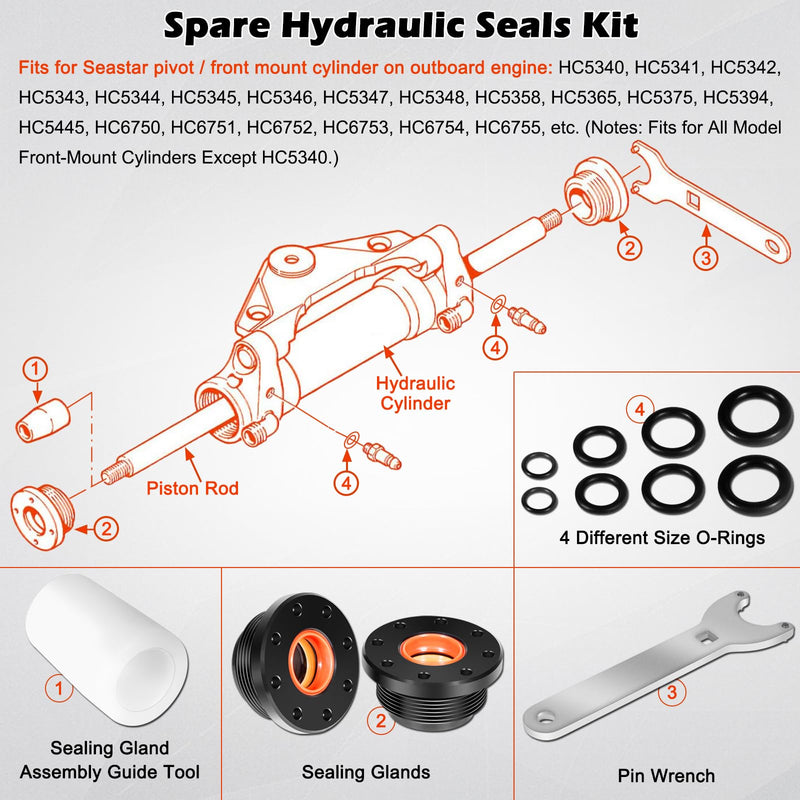 Bonbo for Seastar HC5345 Front Mount Hydraulic Steering Cylinder Seals Kit with Pin Wrench HS5157 & for All Seastar Steering Support Bracket Puller