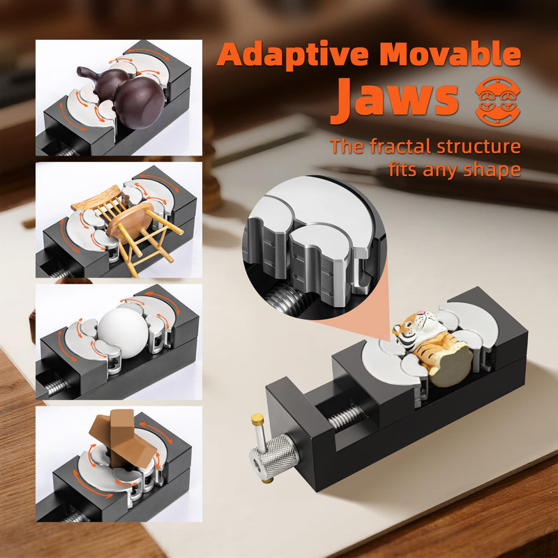 Luvan Mini Drill Press Vise, Small Bench Vise Clamp for Any Shape 2.44" Jaw Opening Self-Adjusting Smart Fractal Vise, Precision Aluminum Hobby Mini Table Clamp for DIY,Crafts,Jewelry Making,Repair Mini Vise Clamp
