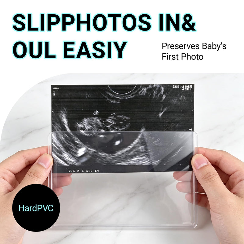 10 Pack 3x4 Inch Ultrasound Photo Protector Sleeves, Side Loading Rigid PVC Sonogram Picture Holders, Cold No Heat Laminating Sheets, Pregnancy Journal Keepsake Accessories, Clear Photo Protectors