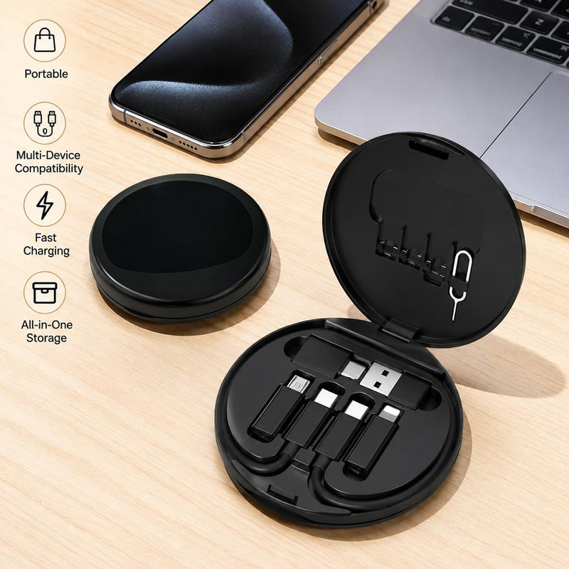6 in 1 USB C Charging Adapter Travel Kit, USB C to USB 3.0 OTG, Type C to iOS Connector Box with 1Ft 65W Fast Charging Cable, Type-C to Micro USB Converter, SIM Eject Pin & Card Storage, Data Transfer Black