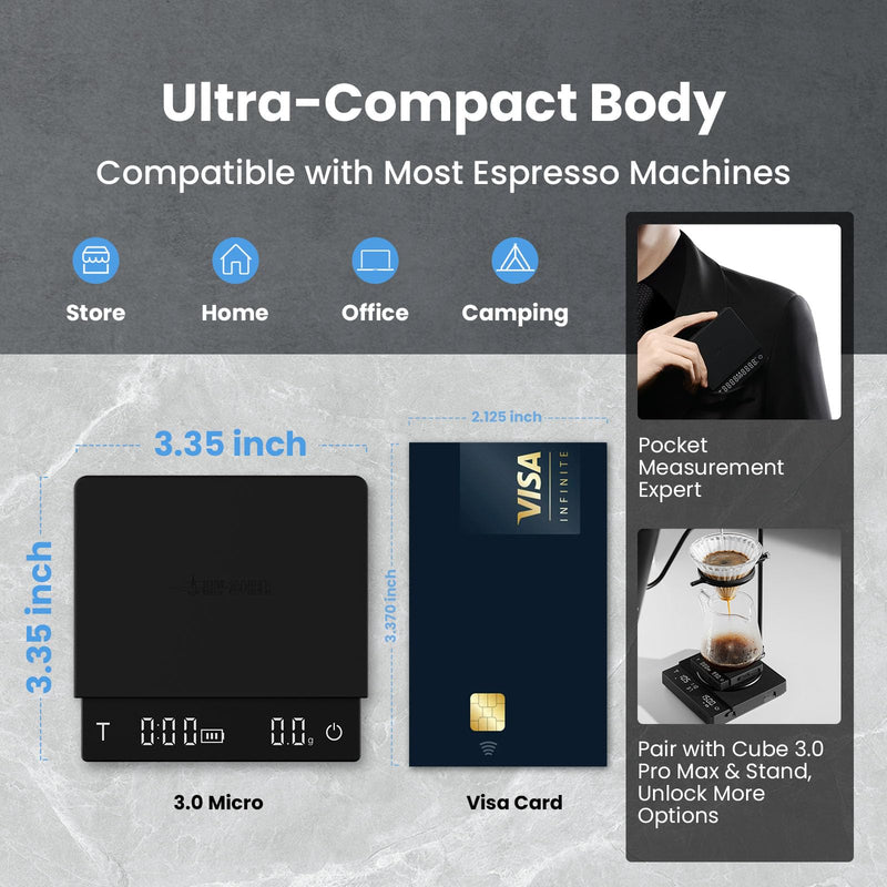 MHW-3BOMBER Super Mini Espresso Scale with Timer, Digital Coffee Scale with Espresso/Pour Over/Manual Mode, Rechargeable Coffee Bean Scale, Portable Scale with a Storage Bag for Outdoor Use,ES5788B Micro-3.35 in