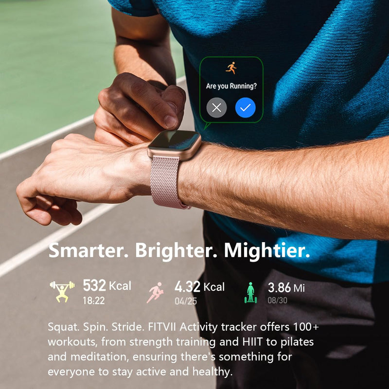 FITVII Health & Fitness Tracker (Answer/Make Calls), Smart Watch with 24/7 Heart Rate and Blood Pressure, Sleep Tracking, Blood Oxygen Monitor, 120+ Sport Modes Activity Tracker for Women Men Champagne Rose 1.85