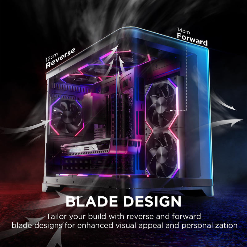 Asiahorse Nyota 120mm Case Fan with Efficient Cooling, ARGB Fan Lighting, 800-1800RPM Speed Control, and Whisper-Quiet Operation Under 29 dB, Unique Design for PC 120mm-3Pack Black-Reverse Blade