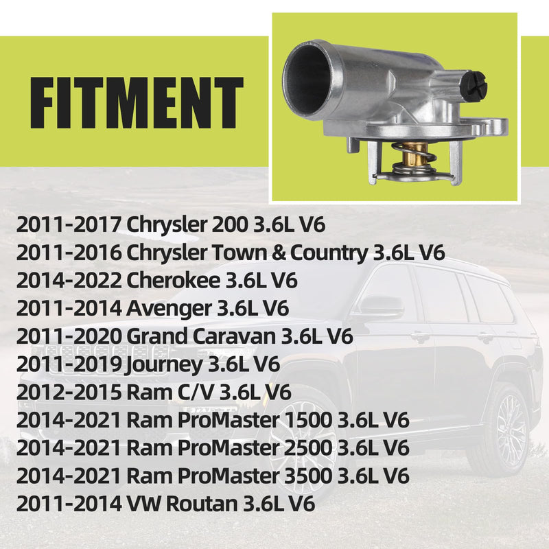 Aluminum Engine Coolant Thermostat Housing Assembly Compatible with 2011-2022 Dodge RAM Chrysler Vehicles 200 Town & Country Avenger Grand Caravan Cherokee 3.2L 3.6L V6