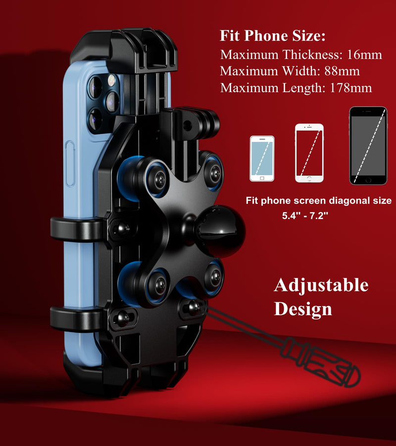 BRCOVAN Motorcycle Fork Stem Phone Mount with Vibration Dampener, Adjustable Heavy Duty Motorcycle Cellphone Holder Fit Stem Tubes 12mm-25.4mm in Diameter, Compatible with 5.4''-7.2'' Smartphones
