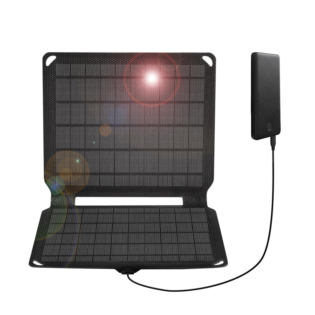 FlexSolar 10W Portable Solar Chargers 5V USB Small Power Emergency ETFE Panels Foldable IP67 Waterproof Camping Hiking Backpacking for Phones Fans Flashlight Watches Small Power Banks Battery Packs