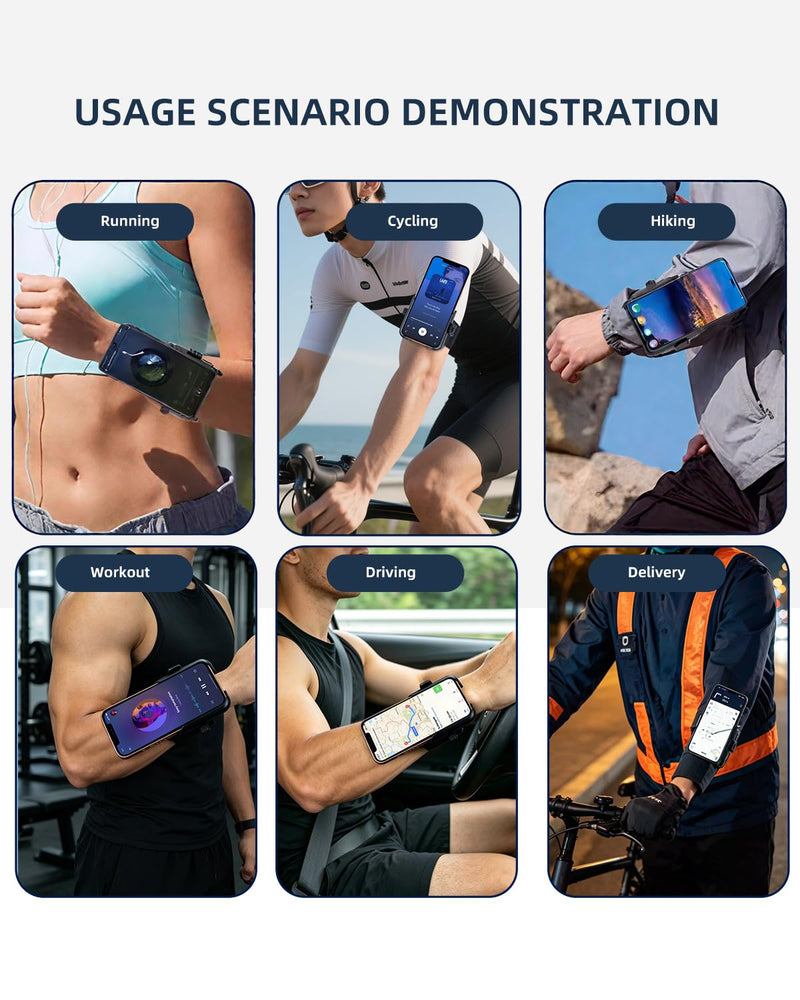 2-in-1 Wrist Strap Phone Holder for Running, Cycling, Hiking & Workouts. Secure Mount & 360° Rotatable Armband Cell phone Case Clamp, Compatible with iPhone, Samsung Galaxy and Other Smartphones