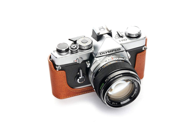 OM-4 Case, BolinUS Handmade Genuine Real Leather Half Camera Case Bag Cover for Olympus OM-1 /1N OM-2/2N OM-3/3Ti OM-4/4Ti (No Handle) Camera with Hand Strap (LavaBrown) LavaBrown