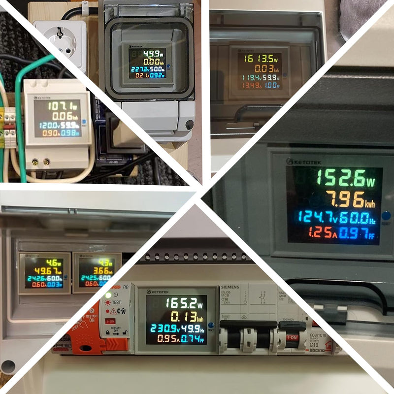 KETOTEK Single Phase Energy Meter Din Rail Electricity Usage Monitor AC 40-300V 100A Voltmeter Ammeter Watt Kwh Frequency Power Meter Built-in CT 110V