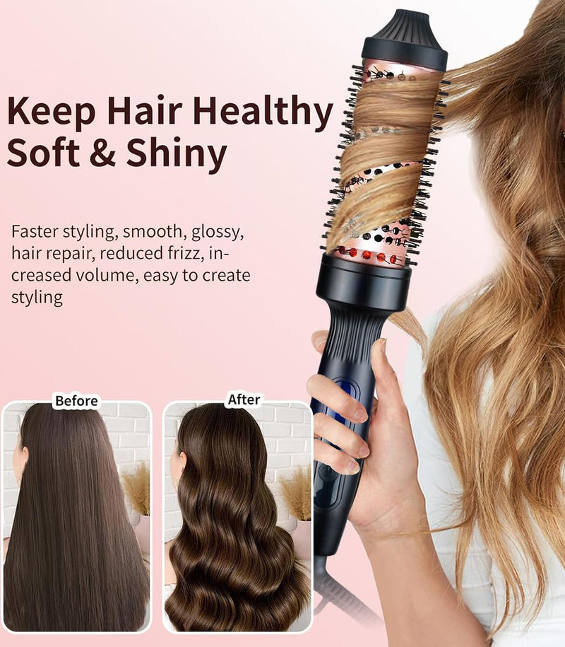 38mm Thermal Brush, Heated Hot Brush, Thermal Round Iron Smooth Shine Volumize Comb, Heated Curling Iron Create Natural Curls, UK Plug Dual Voltage, Rose Black