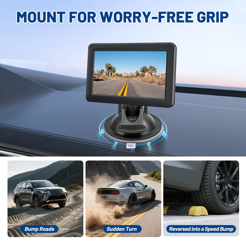 EWAY (2-Pack 4-Hole Suction Cup Mount for Backup Camera 4.3"/5" Monitor, Knob-Lock Adjustable Dashboard Windshield Monitor Mounting Bracket Holder for Carplay Rear View Camera Screen Display Stand