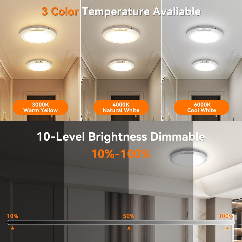 Rechargeable Motion Sensor Ceiling Light Indoor Outdoor w/Remote, 7.08 Inch Battery Operated Flush Mount Ceiling Light 3000K 4000K 6000K 400LM Dimmable for Closet Hallway Laundry Stairs (4) 4