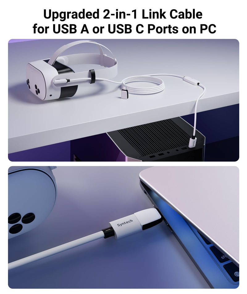 Syntech Link Cable with Charging 20FT Compatible with Oculus/Meta Quest 3S/3 Accessories, Quest2/Pro, Pico4, Next-Gen VR Cable with USB 3.0 A to C Adapter for SteamVR, Charge & Link Simultaneously
