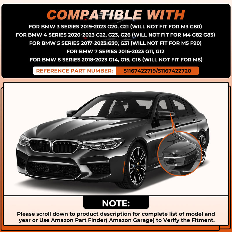 Glossy Black Mirror Cover Caps Rearview Side Mirror Covers Fit for BMW G20 G21 G30 G31 G11 G12 G14 G15 G16 2017 2018 2019 2020 2021 2022 Left Driver Side Right Passenger Side-2 PCS Fit for BMW G20 G21 G30 G31 2017-2022-Glossy Black