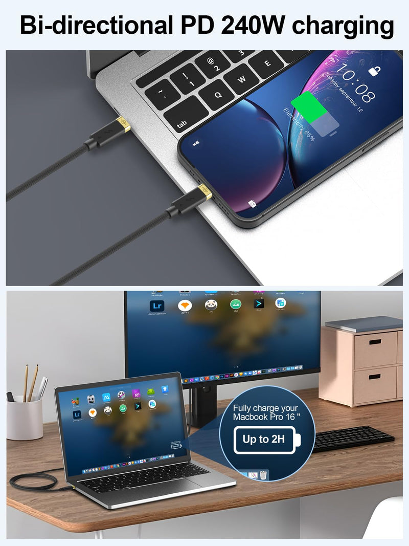 Thunderbolt 4 Compatible USB-C Cable - 240W Charging, 40Gbps Data & Video Transfer, Supports 8K Resolution, Ideal for MacBook Pro, Docking Stations, USB 4 & 3 Devices Golden Interface 2.6FT