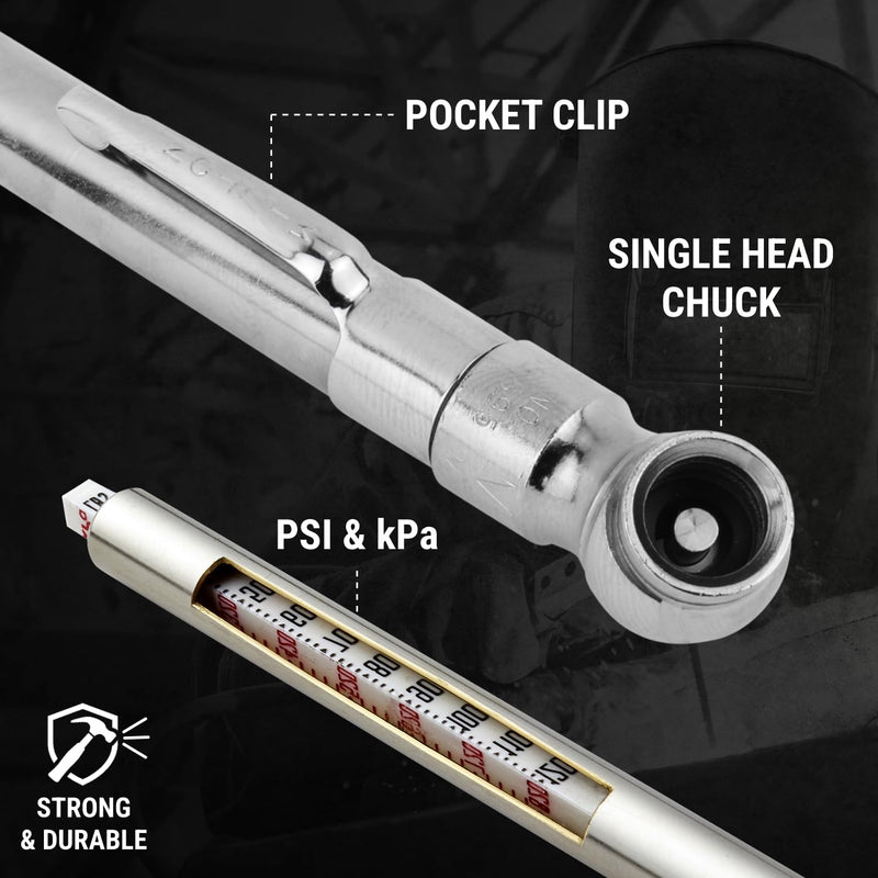 Milton S-921 Pencil Tire Pressure Gauge, Passenger Car, With Built-in Deflator Valve, Durable Plated Brass, Pressure Measured In PSI & kPa Single