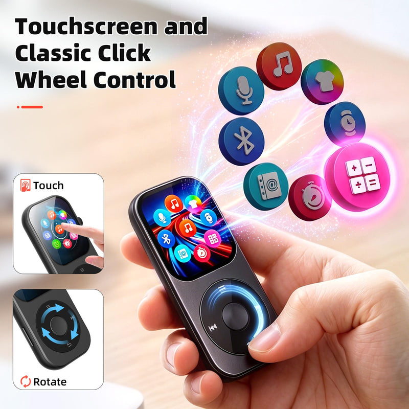 128GB MP3 Player with Bluetooth 5.3, Music Player with Built-in HD Speaker, MP3 Music Player 2.01-inch Touchscreen & Touch Rotation Physical Buttons Support Pictures, E-Books, Calculator