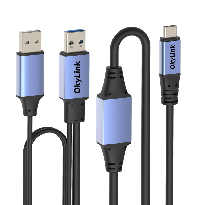 Active USB 3.0/3.2 Gen1 A to C Data Cable 50ft/15M – High-Speed 5Gbps, Signal Booster, Optional Power, Long-Distance Cable for VR, External Storage, Docking Station, Printer 50ft (15M) Black cable + Gray shell
