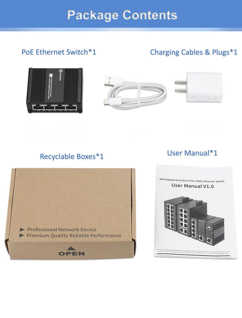 5 Ports Gigabit PoE+ Mini Ethernet Switch - 4 PoE+ @ 120W With 1 Uplink Port, 802.3at Enhanced Protection, Unmanaged Network Switch, Plug & Play, Sturdy Metal Housing, Desktop Design 5-Ports | 4 Ports PoE+,120W