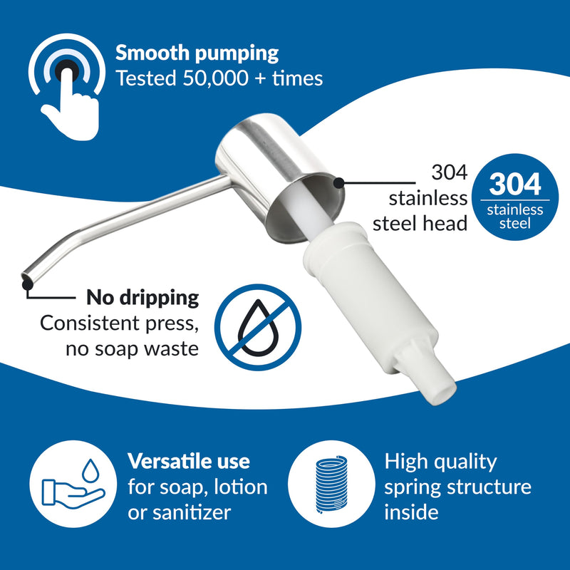 Soap Dispenser for Kitchen Sink,Chrome Stainless Steel Countertop Dish Sink Soap Dispenser Pump with 47 '' Extension Tube kit Chrome