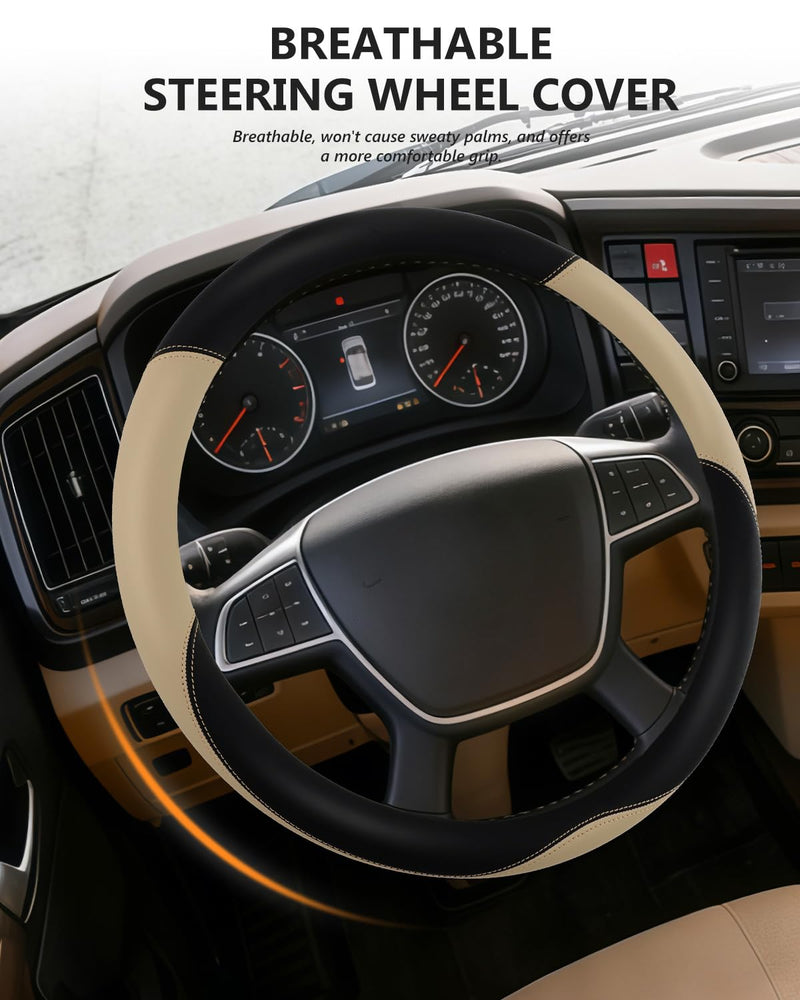 Heavy Duty 17.5-18 Inch Steering Wheel Cover - Fits Freightliner/Kenworth/Peterbilt & More Semi Trucks - Anti-Slip Wear Resistant (Beige) Beige 17.5''-18''