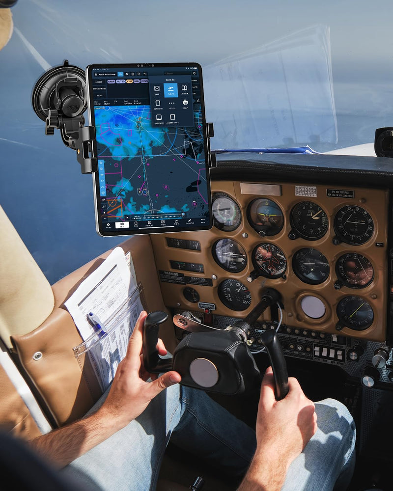 Aircraft Cockpit Tablet Holder Suction [Large Powerful Suction Cup] Aviation Pilot Tablet Mount for Windshield Window Compatible with iPad mini Air Pro, Galaxy Tab, Fold, Phone, Camera, 4-13"