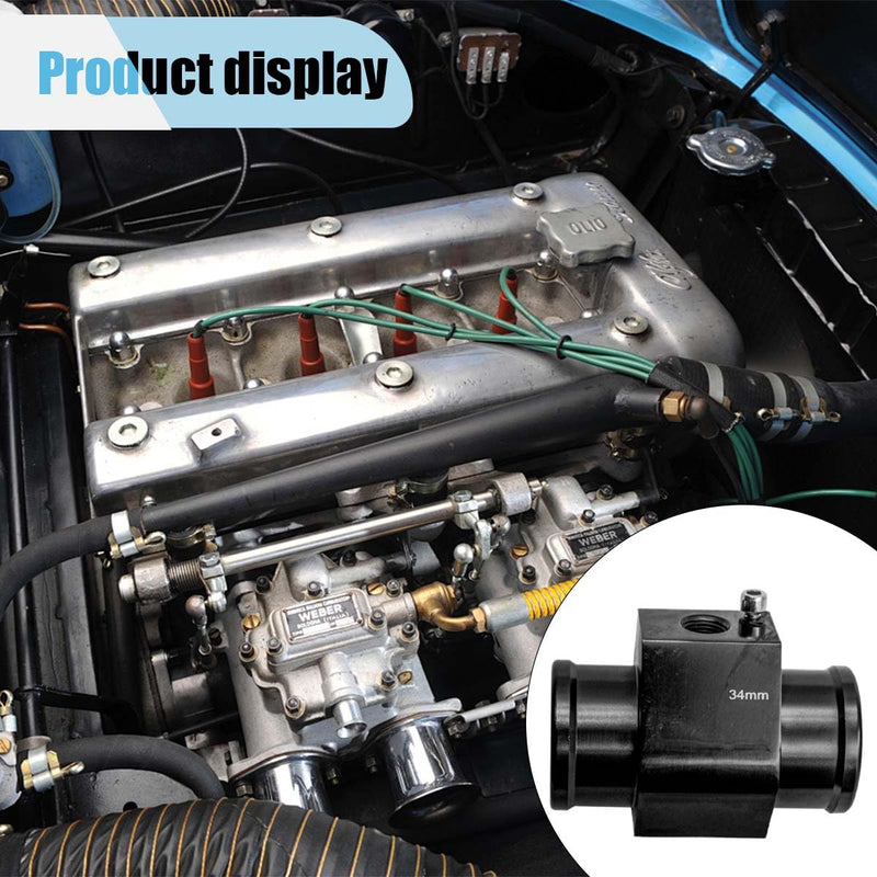 3PCS Auto Water Temp Joint Pipe, Aluminum Sensor Gauge Radiator Hose Adapter, Universal Water Temperature Extension Adapter with Clamps (34MM) 34MM