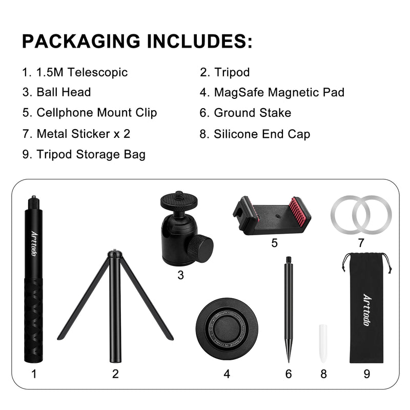 Golf Tripod & Monopod, Magnetic Mount and Adjustable Stick for Golf Swing | 9–59" Adjustable Height to Capture Every Swing Angle, Easy to install, Portable, Compatible with Phones or Cameras