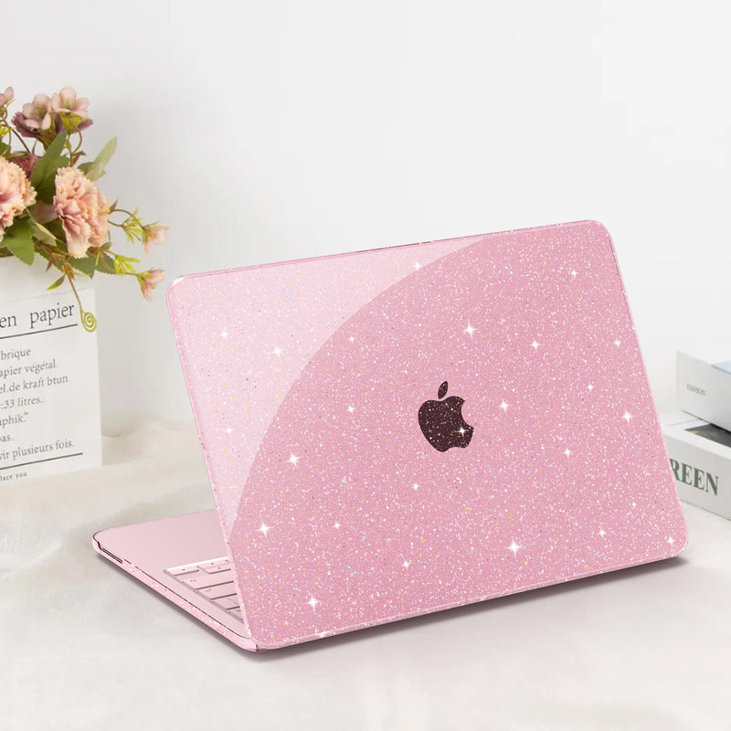 G JGOO Compatible with MacBook Neo Case 13 inch 2026 Release A3404 | Glitter Protective Plastic Hard Shell for Mac Neo Case with Keyboard Cover & Screen Protector, Sparkly Pink Glitter Pink