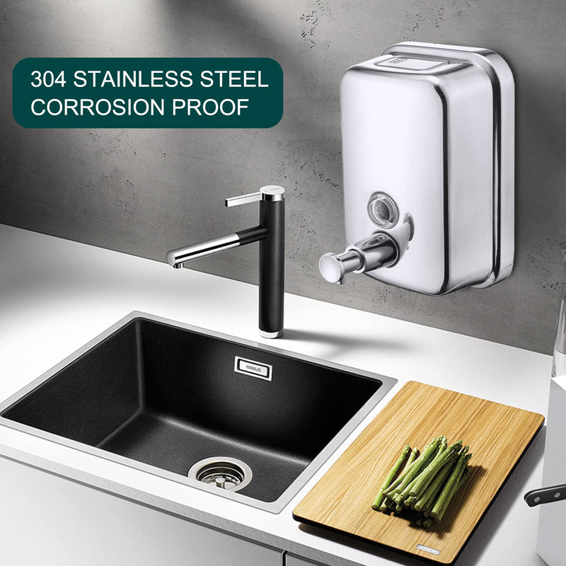 Commercial Soap Dispenser Wall Mount Stainless Steel Manual Liquid Pump Rust-Proof Leak Free for Bathroom (17 fl oz / 500ml) 17 fl oz