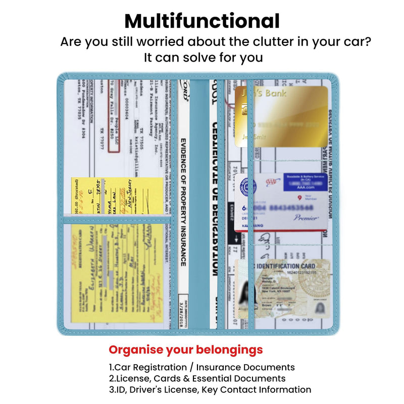 Upgraded Version Car Registration and Insurance Holder | Premium Car Document Organizer &Vehicle Glove Box Document Organizer | Car Accessories for Women & Men (Blue) Blue