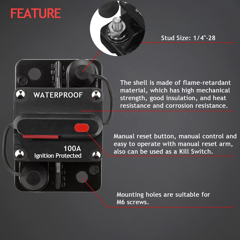 3 Pack 100 Amp Circuit Breaker Manual Reset Car Marine Trolling Motors Boat ATV Manual Power Protect for Audio System Fuse 12V-48VDC 100A