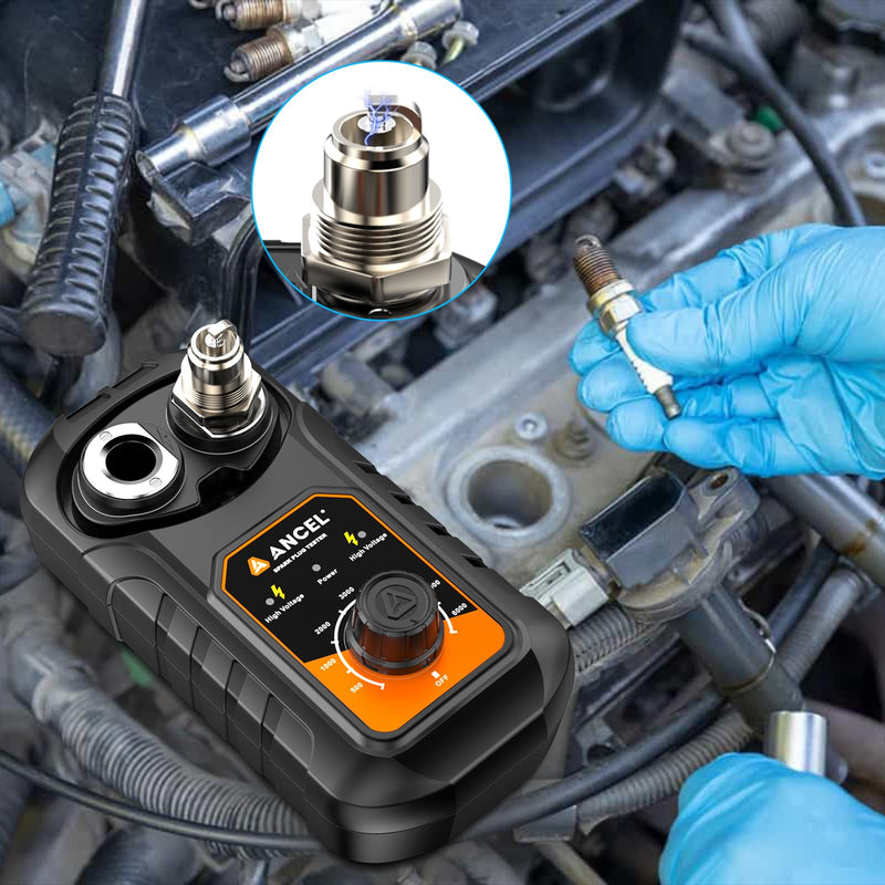 (Upgraded SP02) ANCEL SP21 Spark Plug Tester, Dual Holes Test Spark Plug Tool, Car Motorcycle Engine Ignition Tester 0 to 6000RPM Spark Tester Socket with Mistake-Proof Design Orange