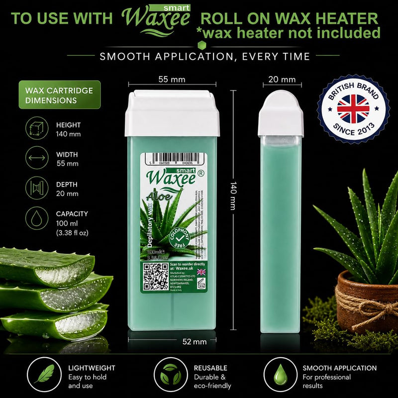  [AUSTRALIA] - Roll on wax cartridge roller wax refill for hair removal, waxing, pack of 6pcs, 100ml- Aloe, from UK brand- Waxee. 100 ml (Pack of 6)