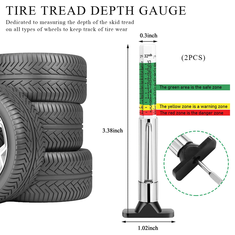 2 PCS Car Tire Tread Depth Gauge, Tire Depth Gauge with Six-Sided Smart Color Coded, Tire Tread Depth Measurement Tool for Most Auto Truck SUV, Universal Car Accessories 2 PCS