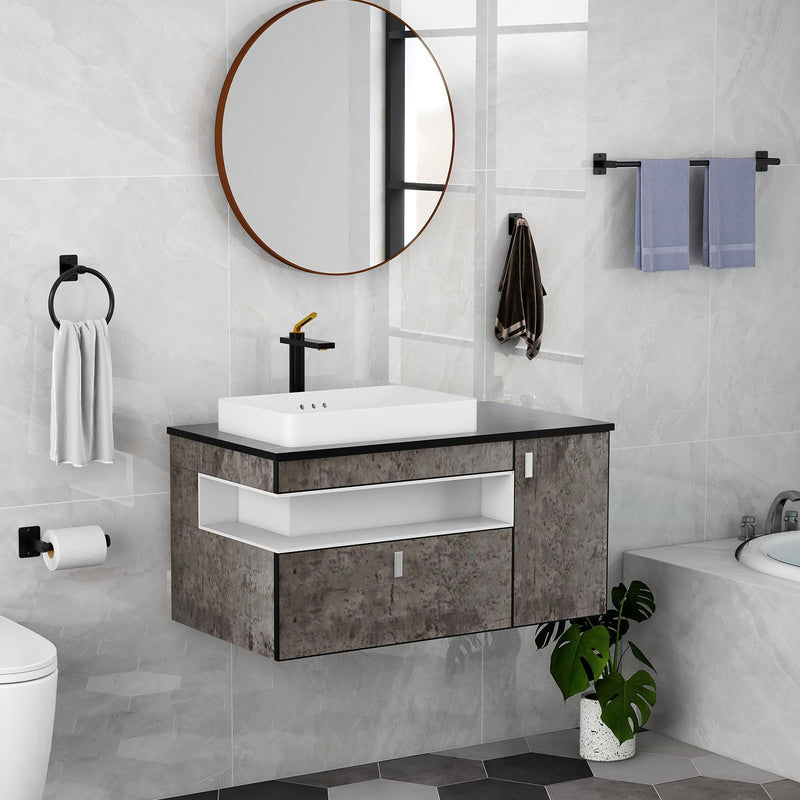 Matte Black Bathroom Accessories Set, KLJKPA 4 Pieces Bathroom Hardware Set, 24 inch Towel Bar, Towel Racks for Bathroom, Robe Towel Hooks, Toilet Paper Holder Wall Mounted Black (4 Piece)