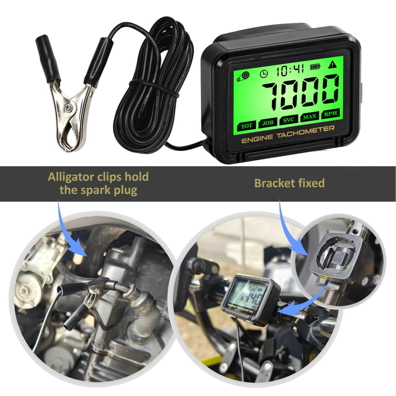 Digital Chainsaw Tachometer Motorcycle Pulse Engine Tachometer Adjustable Green Backlight Tacho Meter ATV RPM calibrated Gauge for Lawn Mower Dirt Bike Boat Marine UTV Small Engines