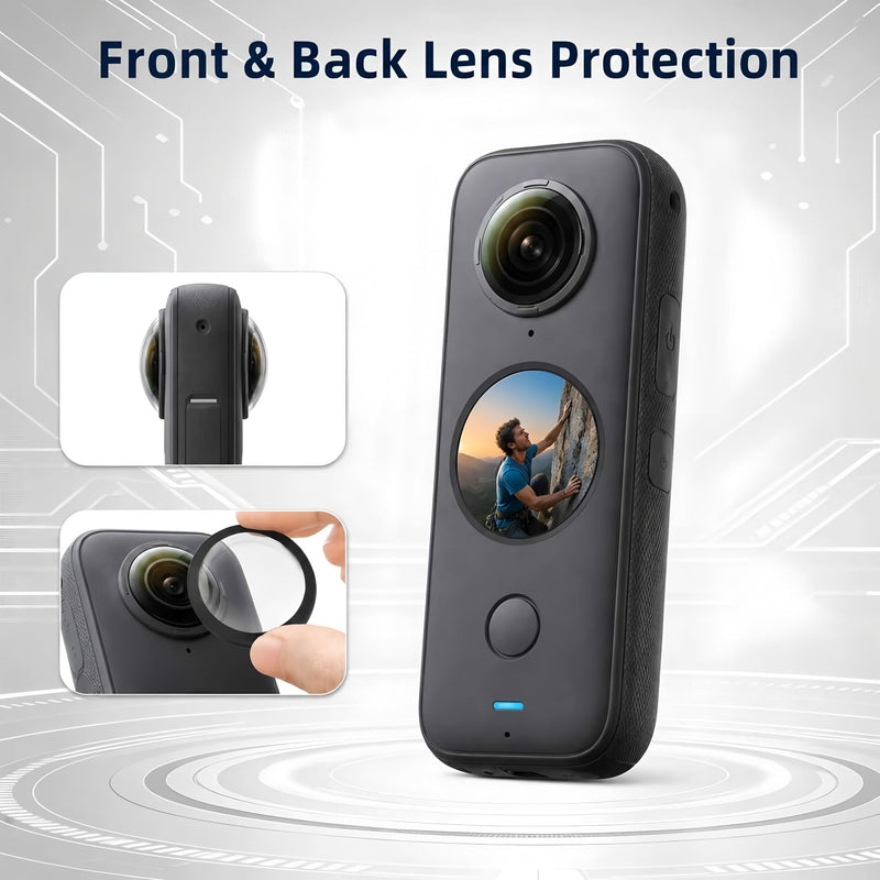 Sticky Lens Guard Custom fit for Insta360 X2, 2-Pack Protective Cover Cap with Anti-Reflective Coating, High Transparency 95% Light Transmission, Scratch-Proof Shockproof Dustproof, Easy Installation