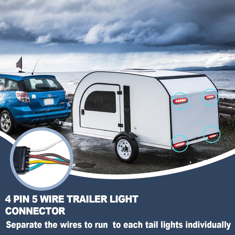 26FT Trailer Wiring Harness Kit, 4 Pin 5 Wire Trailer Wiring Harness, Boat Trailer Wiring Harness, 5 Wire 4 Pin Flat Trailer Connector, for Connection of Tail Lights, Brake Lights and Turn Signals 26FT