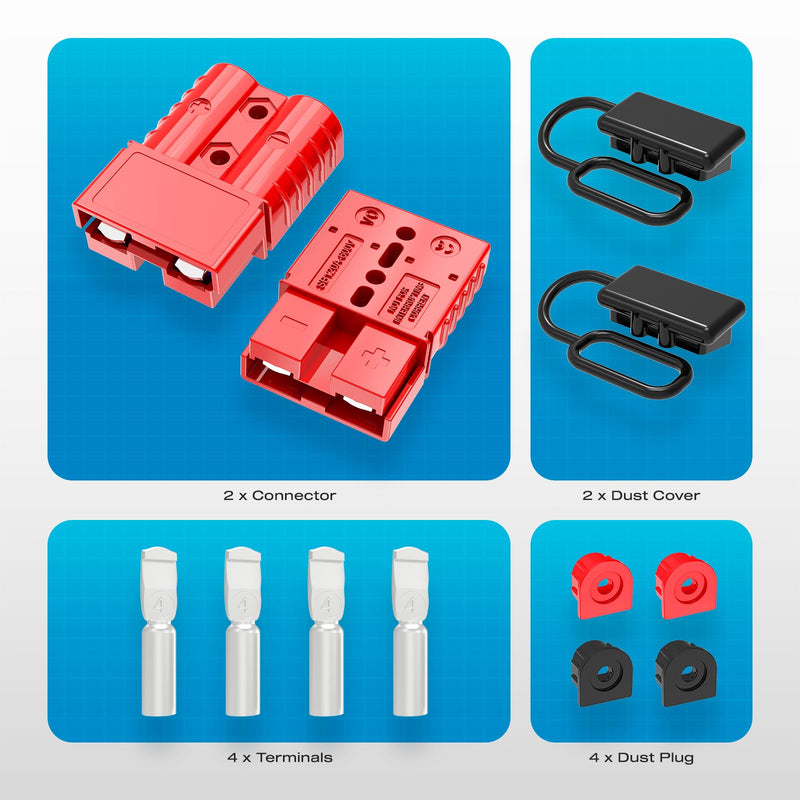 Anderson Connector,120A 2-6 Gauge Battery Quick Connect 12V-36V Anderson Plug Battery Cable Quick Connect Disconnect Plug Winch Wiring Kit for Cable RV Truck Winch (2 Pack)-RED 120A